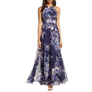 Eliza J Navy Floral Halter Maxi Dress